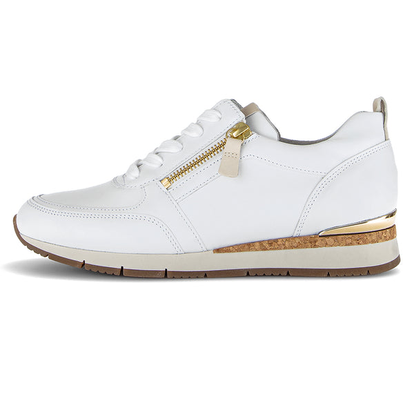 GABOR Hvid skind sneaker m. snøre + lynlås